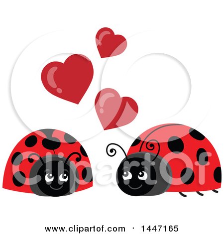 Clipart of a Cute Ladybug Couple Under Valentine Love Hearts - Royalty Free Vector Illustration by visekart