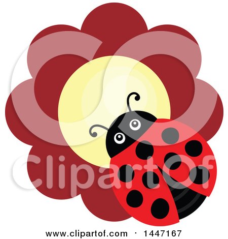 Clipart of a Cute Ladybug on a Red Flower - Royalty Free Vector Illustration by visekart