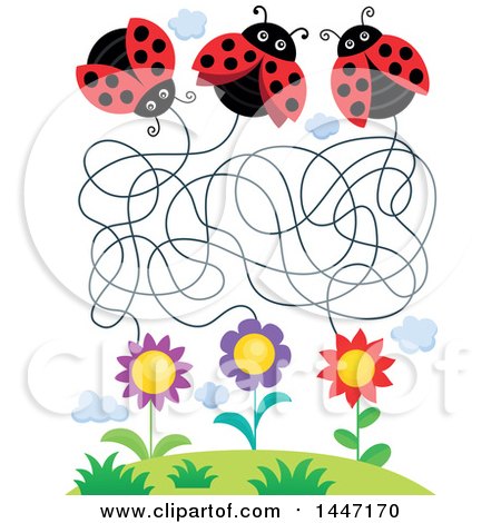 Clipart of a Maze of Ladybugs and Flowers - Royalty Free Vector Illustration by visekart