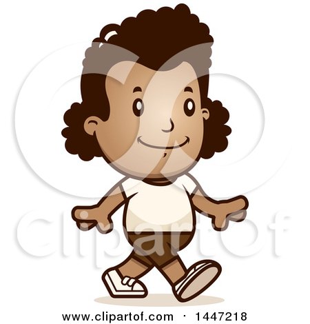 Clipart of a Retro African American Girl Walking in Shorts - Royalty Free Vector Illustration by Cory Thoman