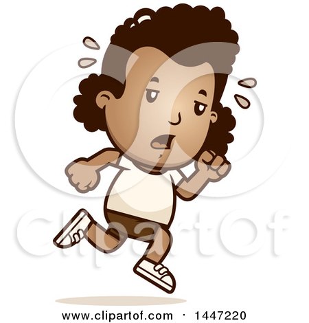 Clipart of a Retro Tired African American Girl Running in Shorts - Royalty Free Vector Illustration by Cory Thoman