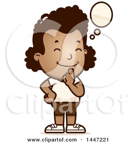 Clipart of a Retro Thinking African American Girl in Shorts - Royalty Free Vector Illustration by Cory Thoman