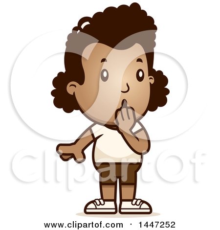 Clipart of a Retro Surprised Gasping African American Girl in Shorts - Royalty Free Vector Illustration by Cory Thoman