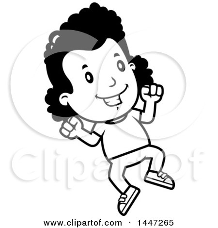 Clipart of a Retro Black and White African American Girl Jumping - Royalty Free Vector Illustration by Cory Thoman