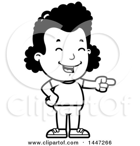 Clipart of a Retro Black and White African American Girl Laughing and Pointing - Royalty Free Vector Illustration by Cory Thoman