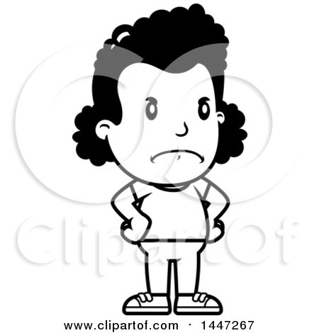 Clipart of a Retro Black and White Angry African American Girl with Hands on Her Hips - Royalty Free Vector Illustration by Cory Thoman