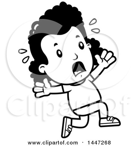 Clipart of a Retro Black and White African American Girl Running Scared - Royalty Free Vector Illustration by Cory Thoman