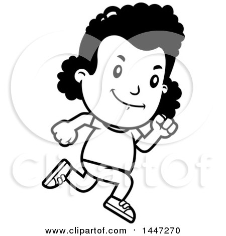 Clipart of a Retro Black and White African American Girl Running - Royalty Free Vector Illustration by Cory Thoman