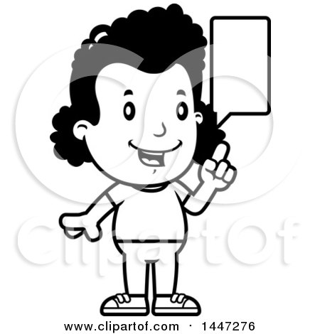 Clipart of a Retro Black and White African American Girl Talking - Royalty Free Vector Illustration by Cory Thoman