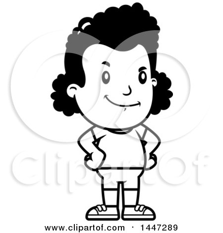 Clipart of a Retro Black and White Proud African American Girl in Shorts - Royalty Free Vector Illustration by Cory Thoman