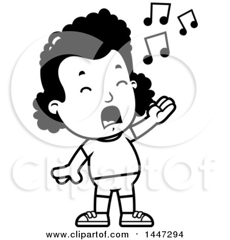 Clipart of a Retro Black and White Singing African American Girl in Shorts - Royalty Free Vector Illustration by Cory Thoman