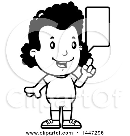 Clipart of a Retro Black and White Talking African American Girl in Shorts - Royalty Free Vector Illustration by Cory Thoman