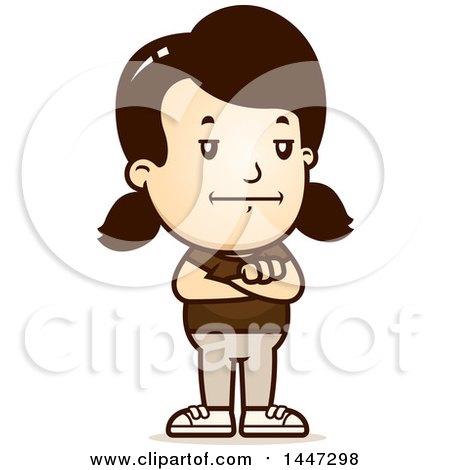 Clipart of a Retro Bored or Stubborn Caucasian Girl Standing with Folded Arms - Royalty Free Vector Illustration by Cory Thoman