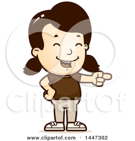 Clipart of a Retro Caucasian Girl Laughing and Pointing - Royalty Free Vector Illustration by Cory Thoman