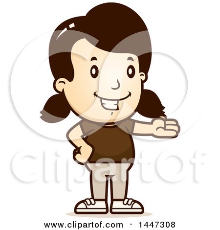 Clipart of a Retro Caucasian Girl Presenting - Royalty Free Vector Illustration by Cory Thoman