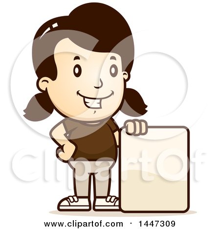 Clipart of a Retro Caucasian Girl with a Blank Sign - Royalty Free Vector Illustration by Cory Thoman
