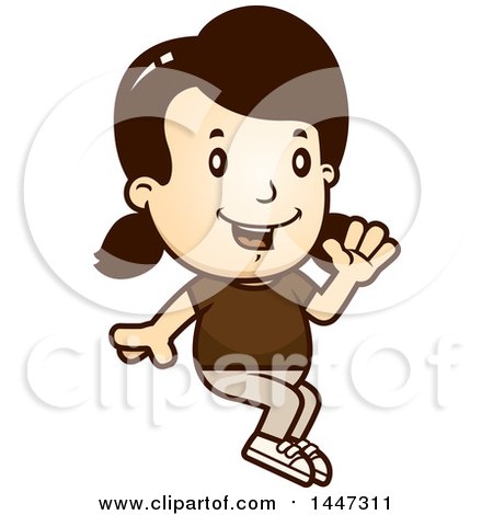 Clipart of a Retro Caucasian Girl Sitting and Waving - Royalty Free Vector Illustration by Cory Thoman