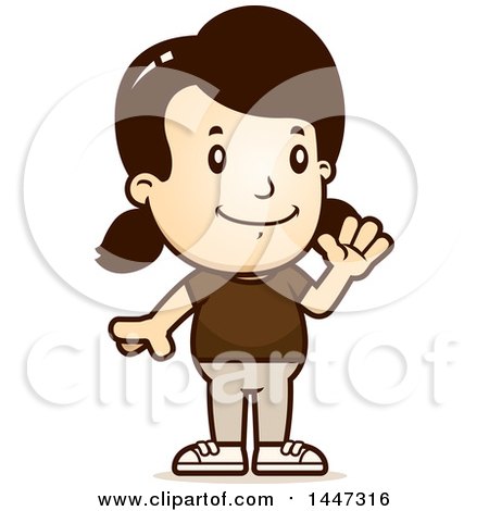 Clipart of a Retro Caucasian Girl Waving - Royalty Free Vector Illustration by Cory Thoman