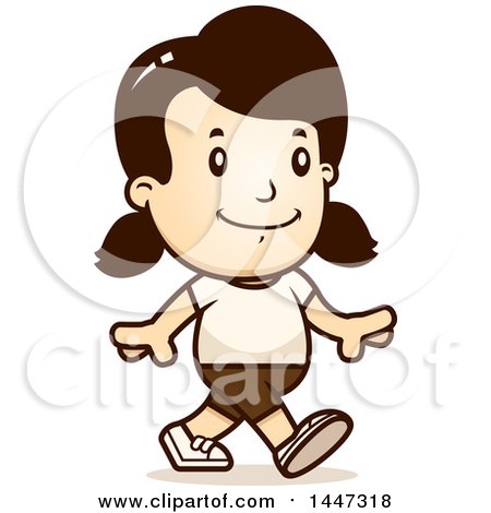 Clipart of a Retro Caucasian Girl Walking in Shorts - Royalty Free Vector Illustration by Cory Thoman