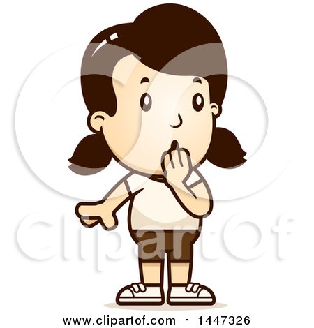 Clipart of a Retro Surprised Gasping Caucasian Girl in Shorts - Royalty Free Vector Illustration by Cory Thoman