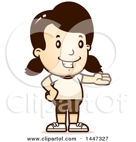 Clipart of a Retro Presenting Caucasian Girl in Shorts - Royalty Free Vector Illustration by Cory Thoman