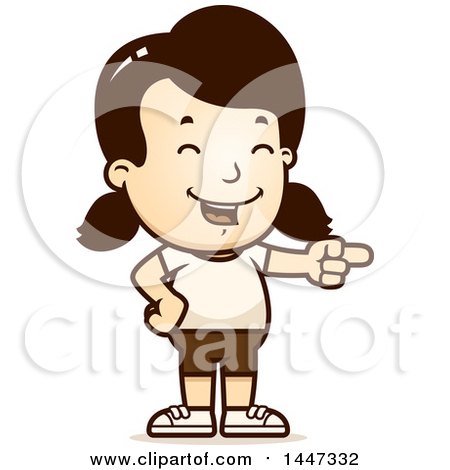 Clipart of a Retro Caucasian Girl in Shorts, Laughing and Pointing - Royalty Free Vector Illustration by Cory Thoman
