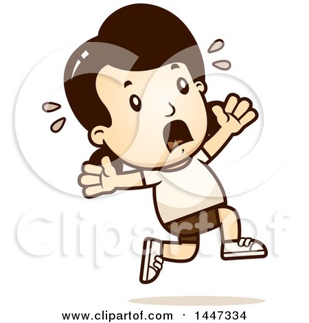 Clipart of a Retro Caucasian Girl in Shorts, Running Scared - Royalty Free Vector Illustration by Cory Thoman