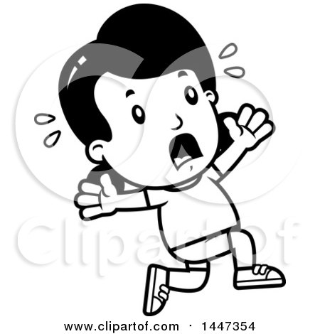 Clipart of a Black and White Retro Girl in Shorts, Running Scared - Royalty Free Vector Illustration by Cory Thoman