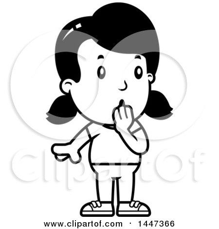 Clipart of a Black and White Retro Surprised Gasping Girl - Royalty Free Vector Illustration by Cory Thoman