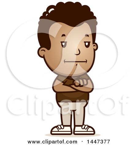 Clipart of a Retro Bored or Stubborn African American Boy Standing with Folded Arms - Royalty Free Vector Illustration by Cory Thoman
