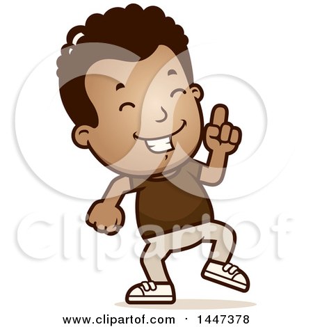 Clipart of a Retro African American Boy Doing a Happy Dance - Royalty Free Vector Illustration by Cory Thoman