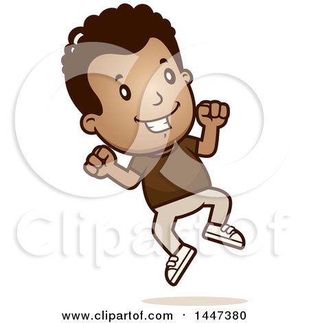 Clipart of a Retro African American Boy Jumping - Royalty Free Vector Illustration by Cory Thoman