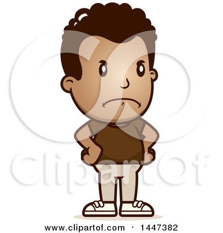Clipart of a Retro Angry African American Boy with Hands on His Hips - Royalty Free Vector Illustration by Cory Thoman