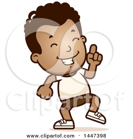 Clipart of a Retro African American Boy in Shorts, Doing a Happy Dance - Royalty Free Vector Illustration by Cory Thoman