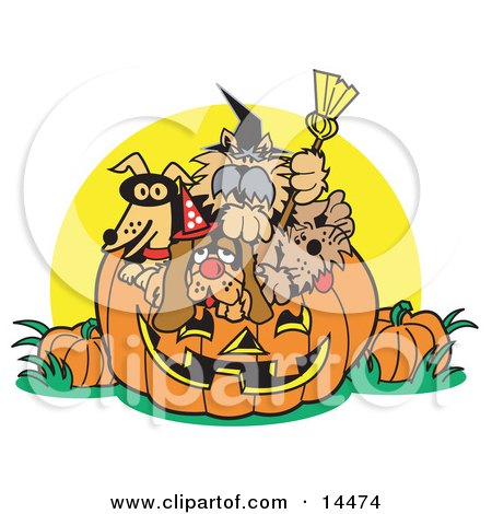 Dogs Inside a Pumpkin on Halloween Clipart Illustration by Andy Nortnik