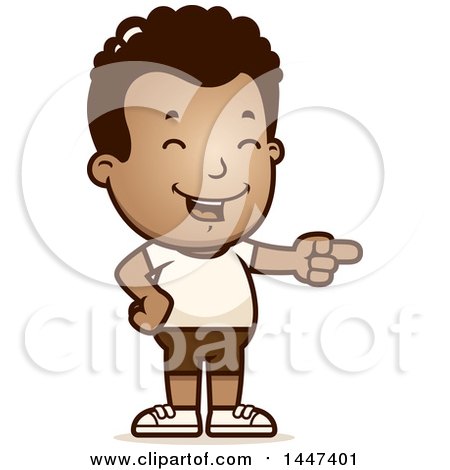 Clipart of a Retro African American Boy in Shorts, Laughing and Pointing - Royalty Free Vector Illustration by Cory Thoman