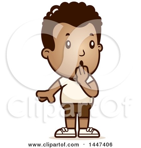 Clipart of a Retro Surprised Gasping African American Boy in Shorts - Royalty Free Vector Illustration by Cory Thoman