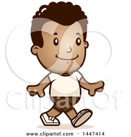 Clipart of a Retro African American Boy Walking in Shorts - Royalty Free Vector Illustration by Cory Thoman
