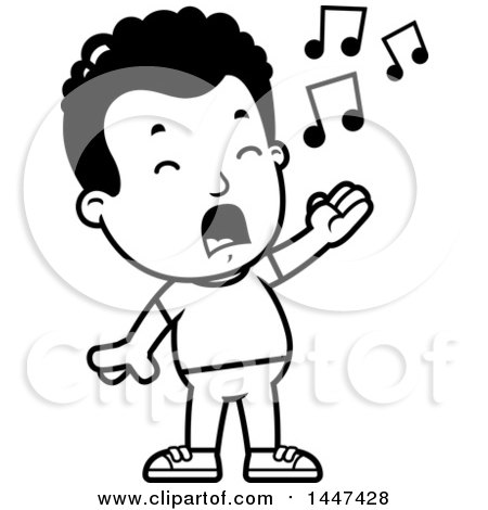 Clipart of a Retro Black and White African American Boy Singing - Royalty Free Vector Illustration by Cory Thoman