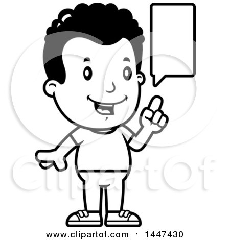 Clipart of a Retro Black and White African American Boy Talking - Royalty Free Vector Illustration by Cory Thoman