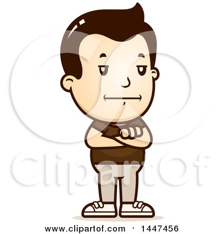 Clipart of a Retro Bored or Stubborn White Boy Standing with Folded Arms - Royalty Free Vector Illustration by Cory Thoman