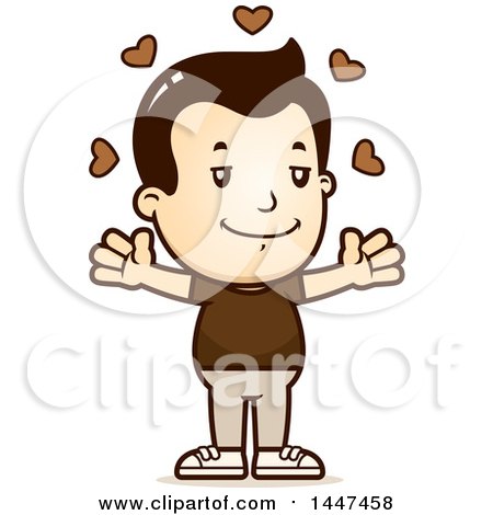 Clipart of a Retro White Boy with Open Arms and Love Hearts - Royalty Free Vector Illustration by Cory Thoman