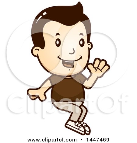 Clipart of a Retro White Boy Sitting and Waving - Royalty Free Vector Illustration by Cory Thoman