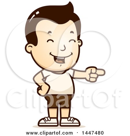 Clipart of a Retro White Boy in Shorts, Laughing and Pointing - Royalty Free Vector Illustration by Cory Thoman
