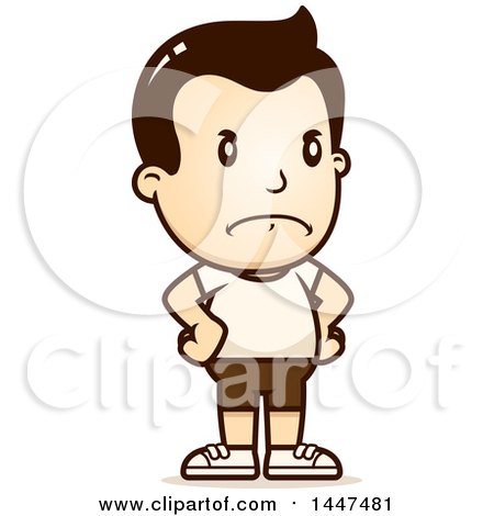 Clipart of a Retro Angry White Boy in Shorts, with Hands on His Hips - Royalty Free Vector Illustration by Cory Thoman