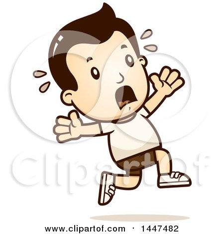 Clipart of a Retro White Boy in Shorts, Running Scared - Royalty Free Vector Illustration by Cory Thoman