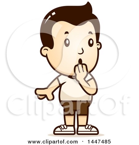 Clipart of a Retro Surprised Gasping White Boy in Shorts - Royalty Free Vector Illustration by Cory Thoman