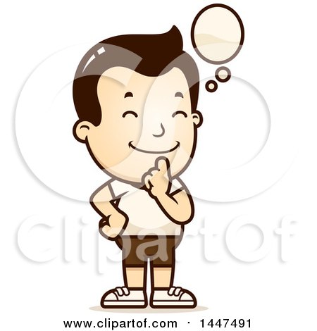 Clipart of a Retro Thinking White Boy in Shorts - Royalty Free Vector Illustration by Cory Thoman