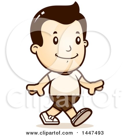 Clipart of a Retro White Boy Walking in Shorts - Royalty Free Vector Illustration by Cory Thoman