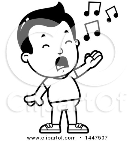 Clipart of a Retro Black and White Boy Singing - Royalty Free Vector Illustration by Cory Thoman